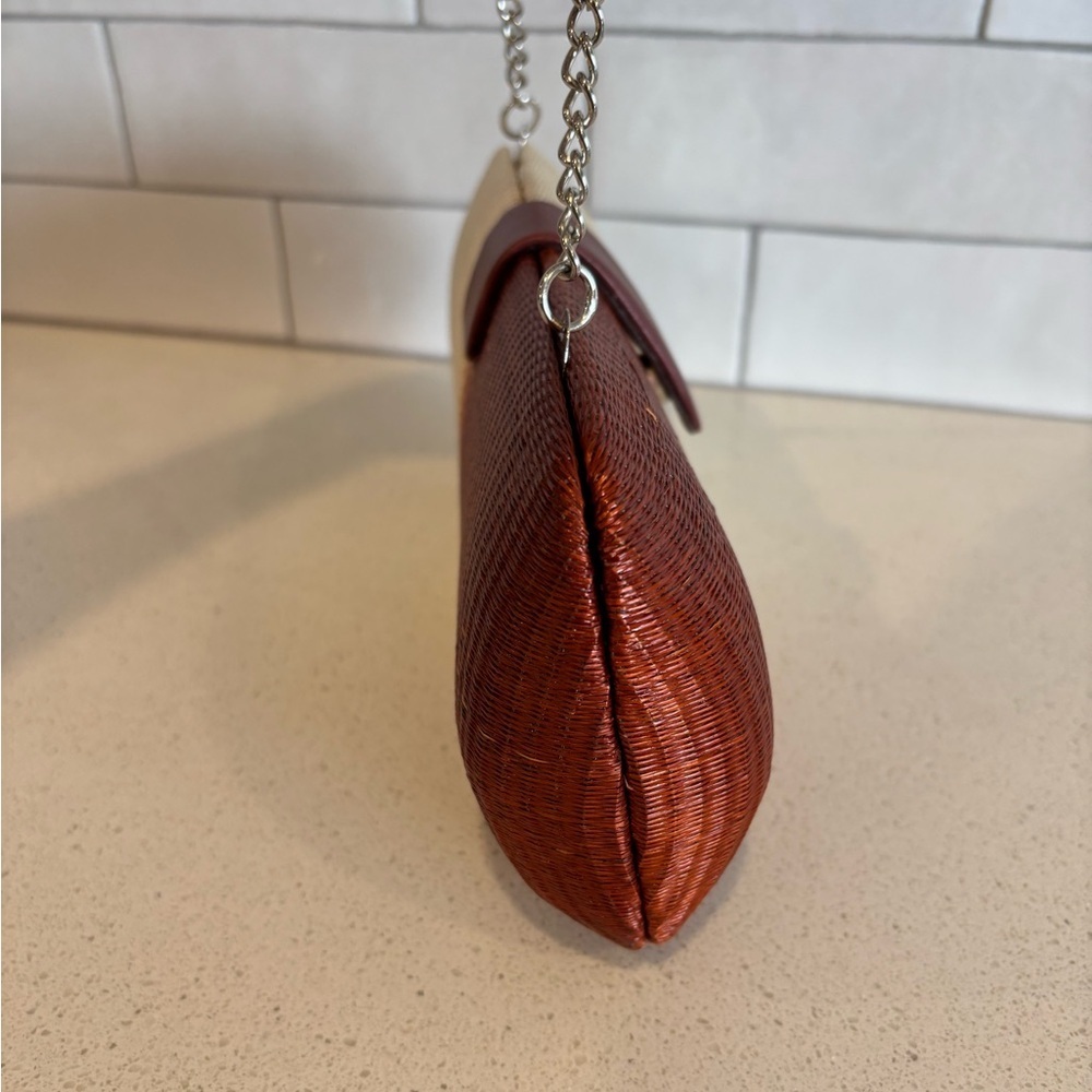 Le Sac Ombre Rattan Clutch Purse Over the Shoulder Silver Chain boho Vintage - Picture 5 of 8